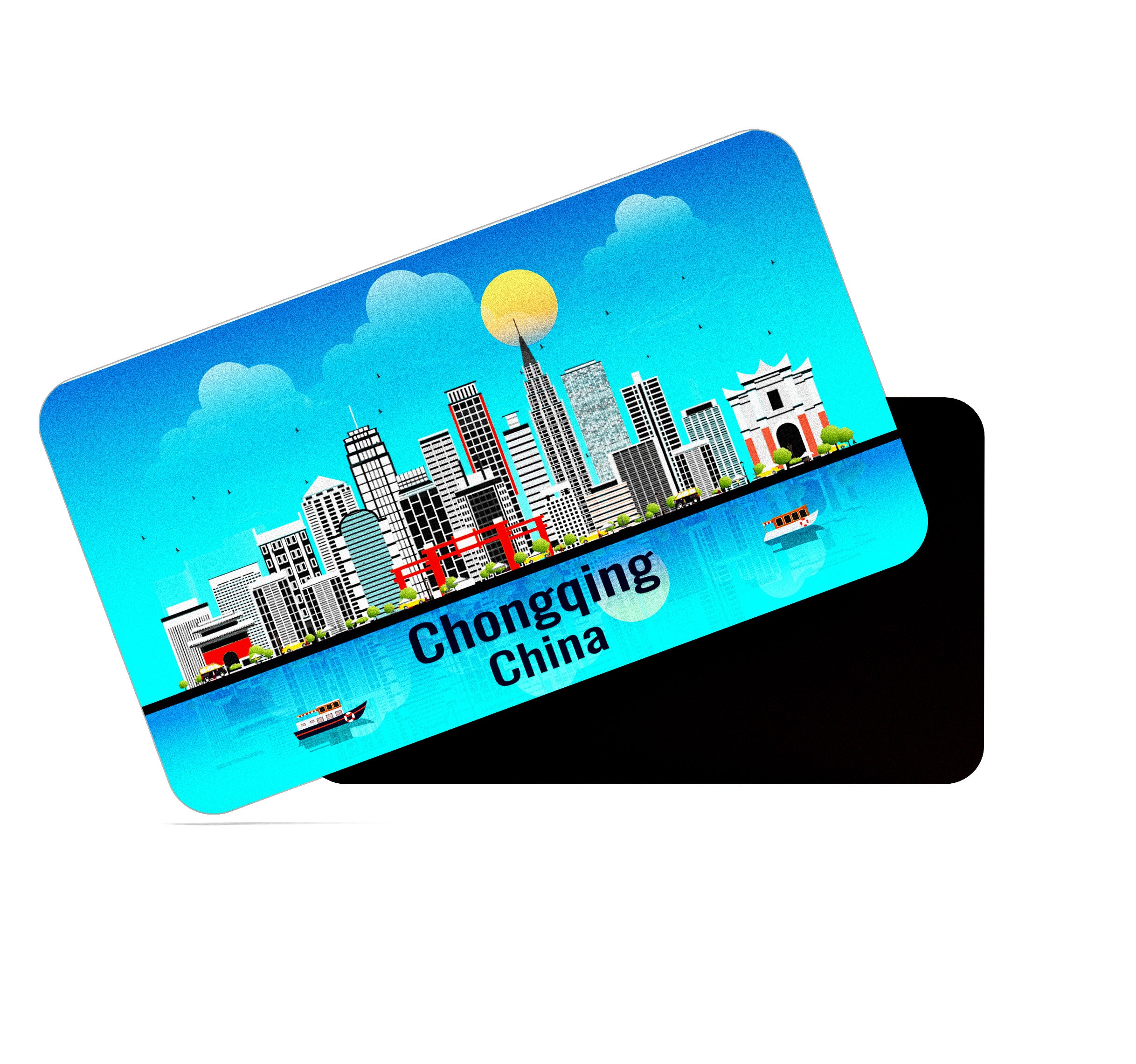 dhcrafts Rectangular Fridge Magnet Blue China Chongqing Design Pack of 1 (8.6cm x 5.4cm)